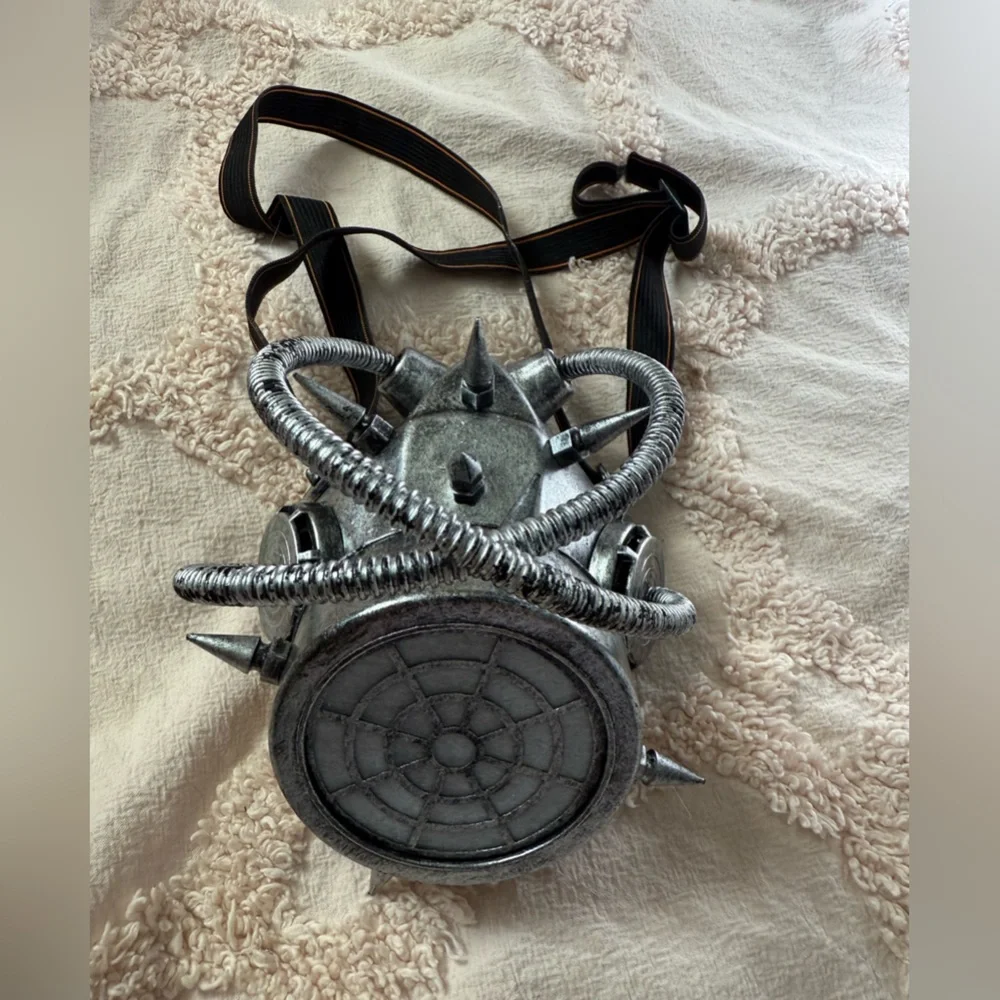 Silver Color Steampunk Respirator Mask with Spikes and Tubing